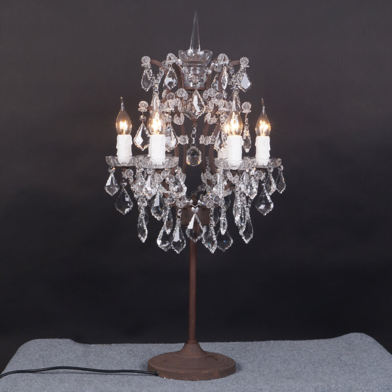 Garduru Vintage Französische Kristall-Kerzenleuchter Tischlampe | 6 Lichter | Rustikale Eleganz | Luxuriöse Wohnzimmerdekoration