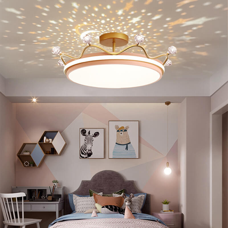 Garduru Kreative Kinder Krone Deckenleuchte | LED Semi-Flush | Gold & Pink Optionen | Infinitely Dimmbar | Perfekt für Kinderzimmer & Schlafzimmer