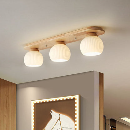 Garduru Japanischer Stil Deckenleuchte | Gestreiftes Glas & Holz | Flush Mount | Minimalistisches Design