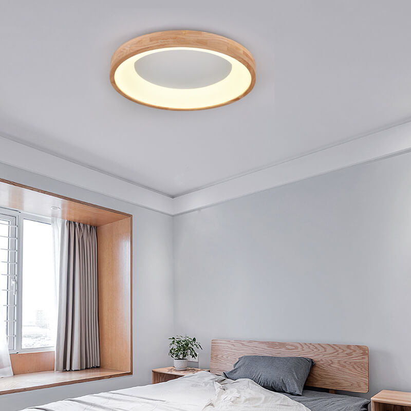 Garduru Holz LED Deckenleuchte | Minimalistisches Runddesign | Warmes Licht | Energiesparend