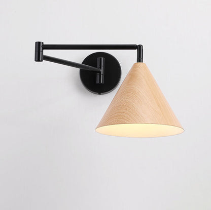 Garduru Minimalist Cone Swing Arm LED Wandlampe | Holzmaserung | Flexibler Schwenkarm | Stimmungslicht | Deko für Zuhause