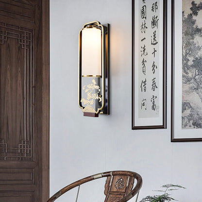 Garduru Moderne Wandlampe | Kupfer & Glas | Chinesisches Design | Säulenring-Licht