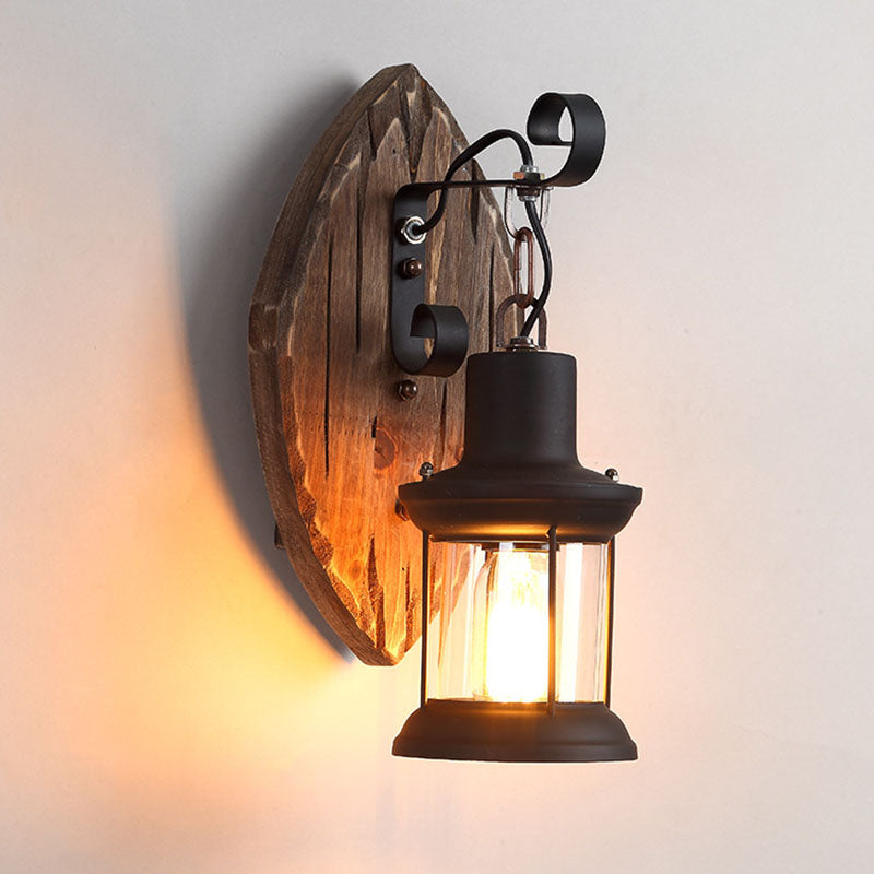 Garduru Vintage Holz Wandlampe | Eisen-Schirm | Bauernhaus-Stil | Perfekt für Esszimmer