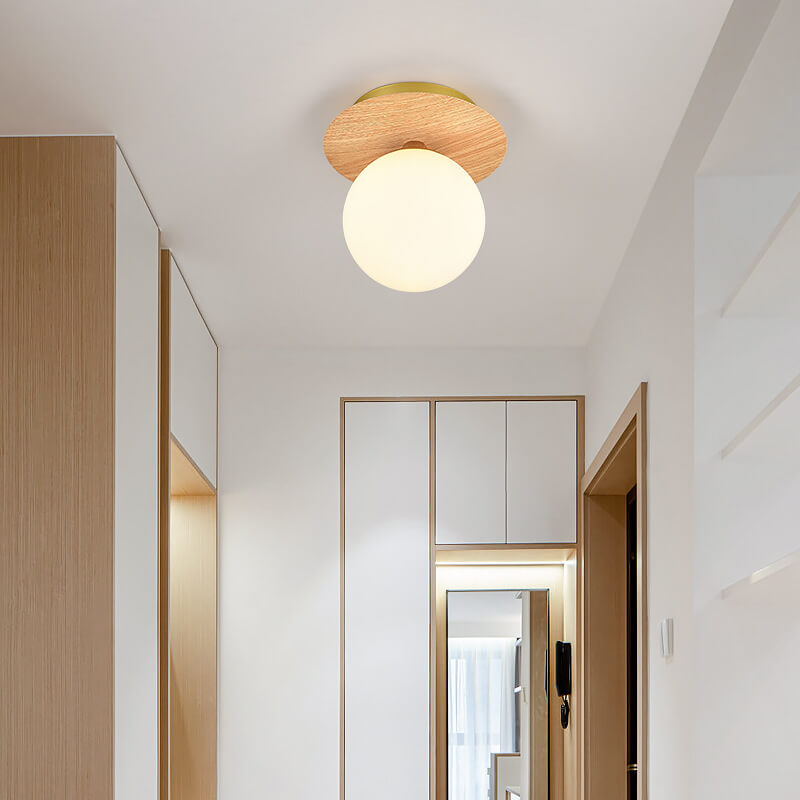 Garduru Minimalistische Deckenleuchte | Glas & Holzoptik | Semi-Flush-Mount | Japanisches Design