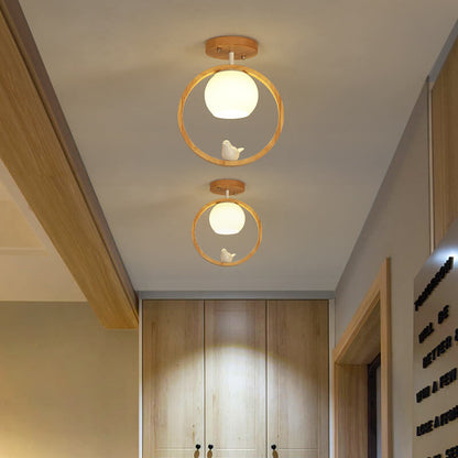 Garduru Minimalistische Japanische LED Deckenleuchte | Holzdesign | Runde Semi-Flush Beleuchtung | Elegantes Wohnambiente