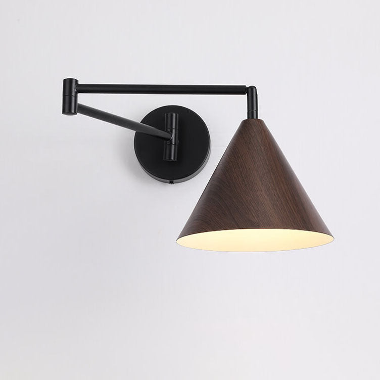 Garduru Minimalist Cone Swing Arm LED Wandlampe | Holzmaserung | Flexibler Schwenkarm | Stimmungslicht | Deko für Zuhause