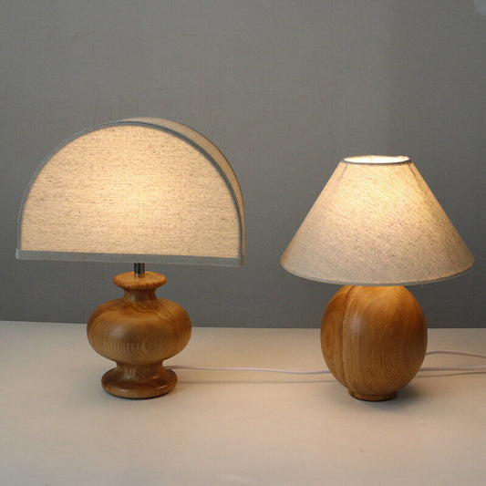 Garduru Japanische Vintage Tischlampe | Massivholz & Stoffschirm | Wabi-Sabi Design | 1-flammig | Deko für Zuhause