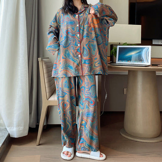 Loungewear-Set aus Baumwolle mit Kunstdruck in Übergröße