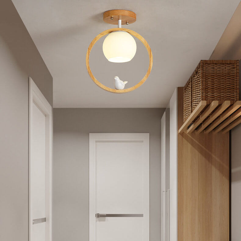 Garduru Minimalistische Japanische LED Deckenleuchte | Holzdesign | Runde Semi-Flush Beleuchtung | Elegantes Wohnambiente