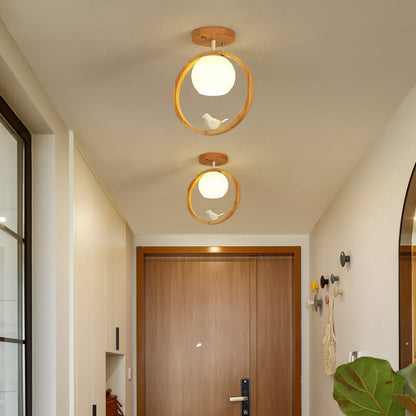 Garduru Minimalistische Japanische LED Deckenleuchte | Holzdesign | Runde Semi-Flush Beleuchtung | Elegantes Wohnambiente