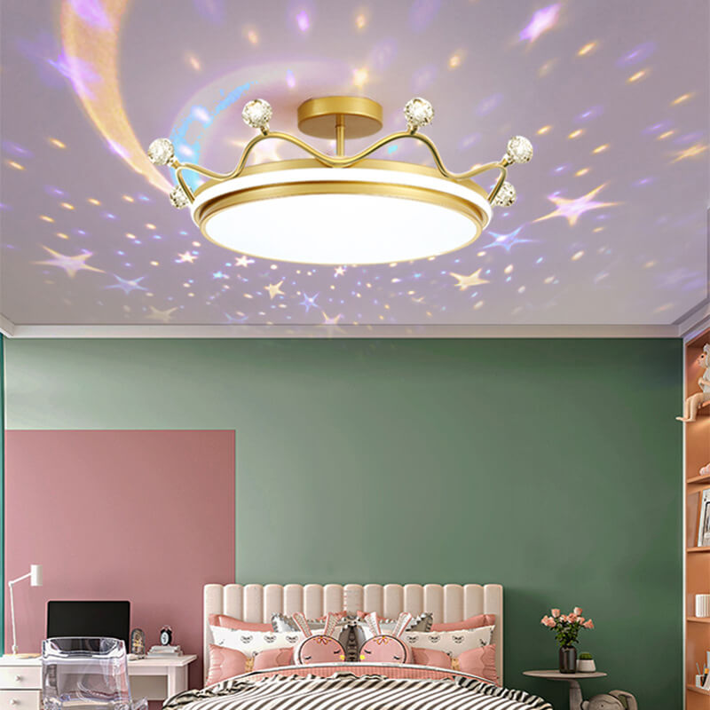 Garduru Kreative Kinder Krone Deckenleuchte | LED Semi-Flush | Gold & Pink Optionen | Infinitely Dimmbar | Perfekt für Kinderzimmer & Schlafzimmer