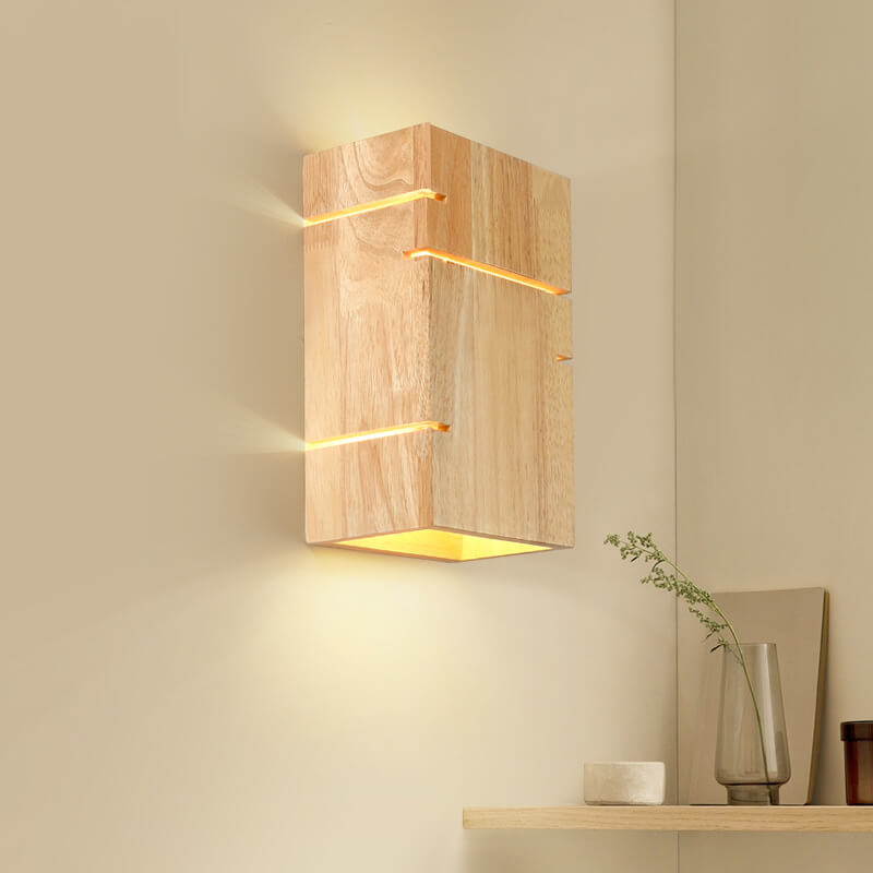 Garduru Minimalist Design Wandlampe | Japanischer Stil | Holzrahmen | 2-Licht Wandleuchte für Wohnzimmer