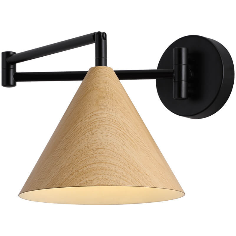 Garduru Minimalist Cone Swing Arm LED Wandlampe | Holzmaserung | Flexibler Schwenkarm | Stimmungslicht | Deko für Zuhause