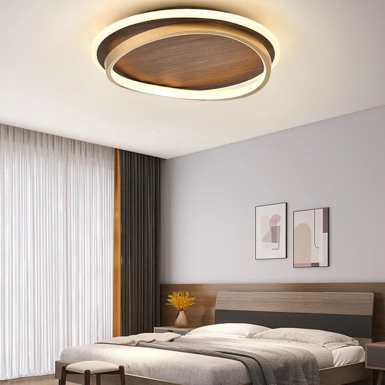 Deckenleuchte mit Walnuss-Finish und LED-Panel