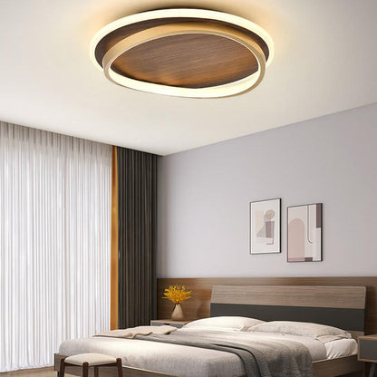 Deckenleuchte mit Walnuss-Finish und LED-Panel
