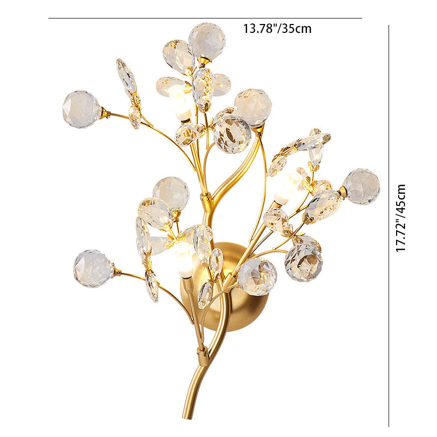 Garduru Art Deco Kristall Wandlampe | Luxus 3-Licht Blumen-Ast Design | Elegante Wandbeleuchtung für Wohnzimmer | Dekorative Wandleuchte aus Eisen