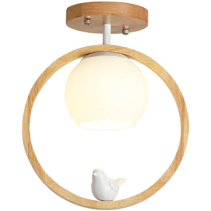 Garduru Minimalistische Japanische LED Deckenleuchte | Holzdesign | Runde Semi-Flush Beleuchtung | Elegantes Wohnambiente