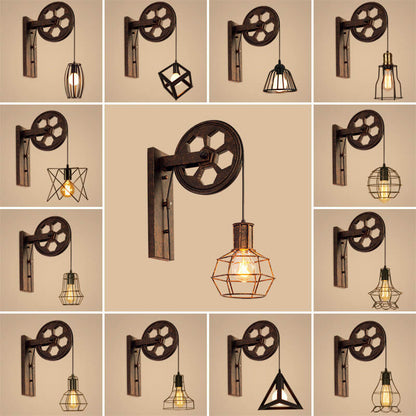 Garduru Vintage Industrielle Wandlampe | Mit Seilzug | 1-flammig | Retro Design