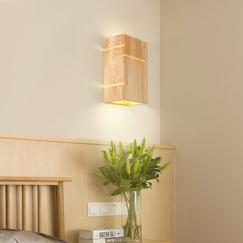 Garduru Minimalist Design Wandlampe | Japanischer Stil | Holzrahmen | 2-Licht Wandleuchte für Wohnzimmer