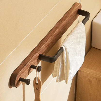 Aluminium Holz Badezimmer Handtuchstange mit 2 Haken Wandmontiert hängendes Regal