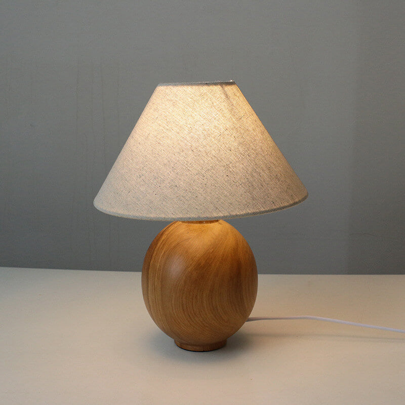 Garduru Japanische Vintage Tischlampe | Massivholz & Stoffschirm | Wabi-Sabi Design | 1-flammig | Deko für Zuhause