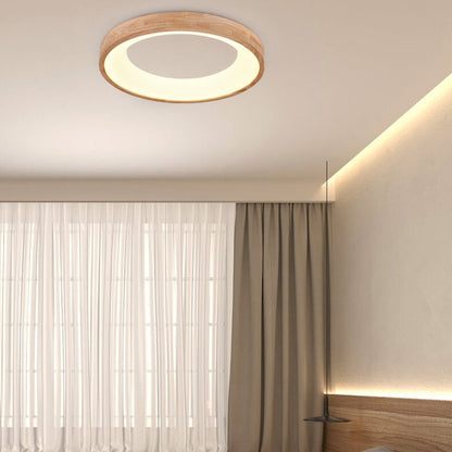 Garduru Holz LED Deckenleuchte | Minimalistisches Runddesign | Warmes Licht | Energiesparend