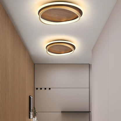 Garduru Runde LED Deckenleuchte | Walnussoptik | Minimalistisches Design | Flush Mount Deckenlampe für Wohnräume