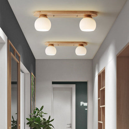 Garduru Japanischer Stil Deckenleuchte | Gestreiftes Glas & Holz | Flush Mount | Minimalistisches Design