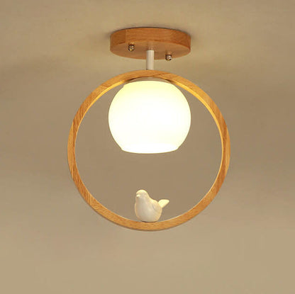 Garduru Minimalistische Japanische LED Deckenleuchte | Holzdesign | Runde Semi-Flush Beleuchtung | Elegantes Wohnambiente