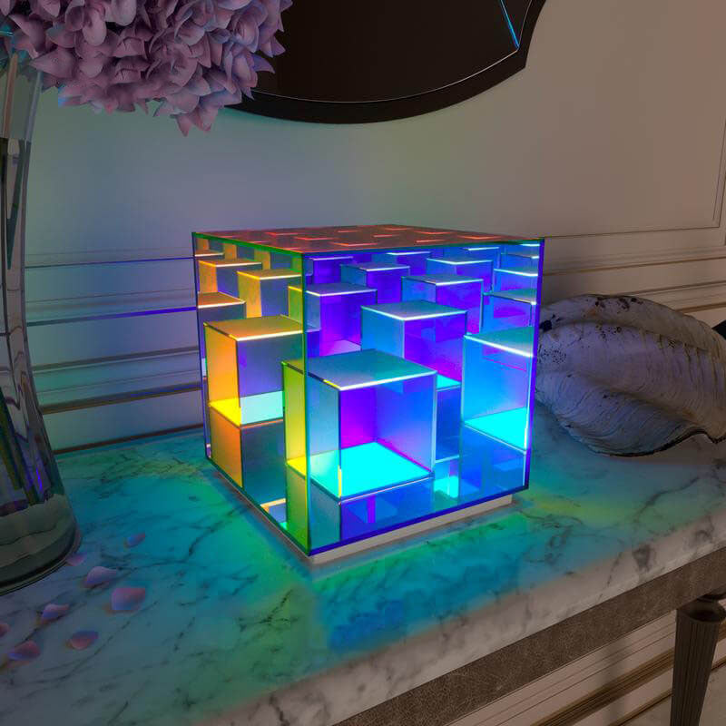 Garduru RGB LED Tischlampe | Modernes Design | Rubik’s Cube Optik | Farbwechsel | Deko-Licht