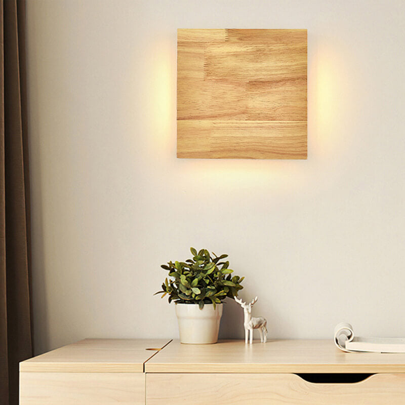 Garduru Japanische Wabi-Sabi Holz-LED Wandlampe | Rechteckig oder Quadratisch | Warmes Ambiente