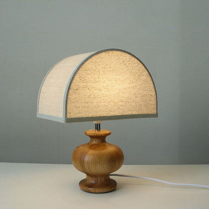 Garduru Japanische Vintage Tischlampe | Massivholz & Stoffschirm | Wabi-Sabi Design | 1-flammig | Deko für Zuhause