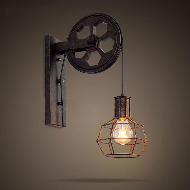 Garduru Vintage Industrielle Wandlampe | Mit Seilzug | 1-flammig | Retro Design