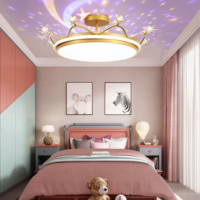 Garduru Kreative Kinder Krone Deckenleuchte | LED Semi-Flush | Gold & Pink Optionen | Infinitely Dimmbar | Perfekt für Kinderzimmer & Schlafzimmer