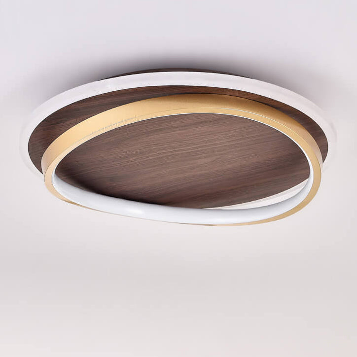 Garduru Runde LED Deckenleuchte | Walnussoptik | Minimalistisches Design | Flush Mount Deckenlampe für Wohnräume