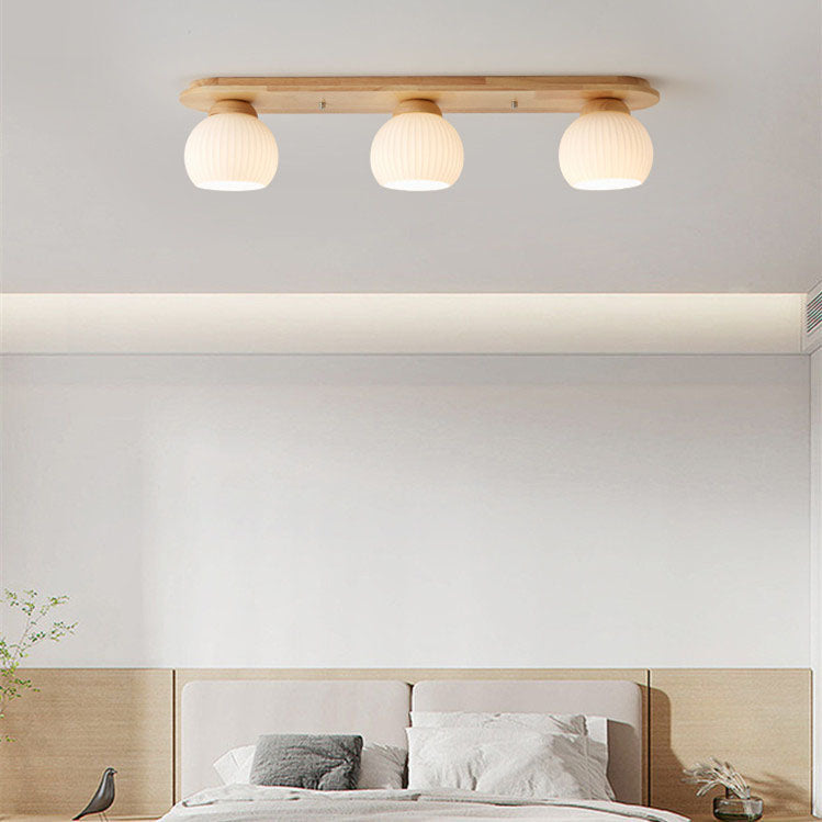 Garduru Japanischer Stil Deckenleuchte | Gestreiftes Glas & Holz | Flush Mount | Minimalistisches Design