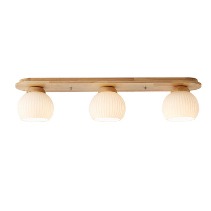 Garduru Japanischer Stil Deckenleuchte | Gestreiftes Glas & Holz | Flush Mount | Minimalistisches Design