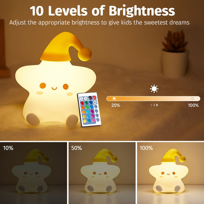 Sternförmige Silikon-Nachtlampe – Weich, 16-Farben-LED, USB wiederaufladbar & Fernbedienung