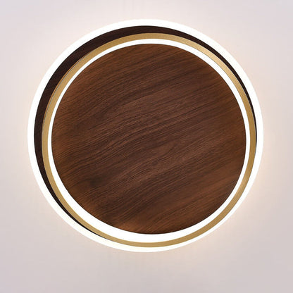 Garduru Runde LED Deckenleuchte | Walnussoptik | Minimalistisches Design | Flush Mount Deckenlampe für Wohnräume