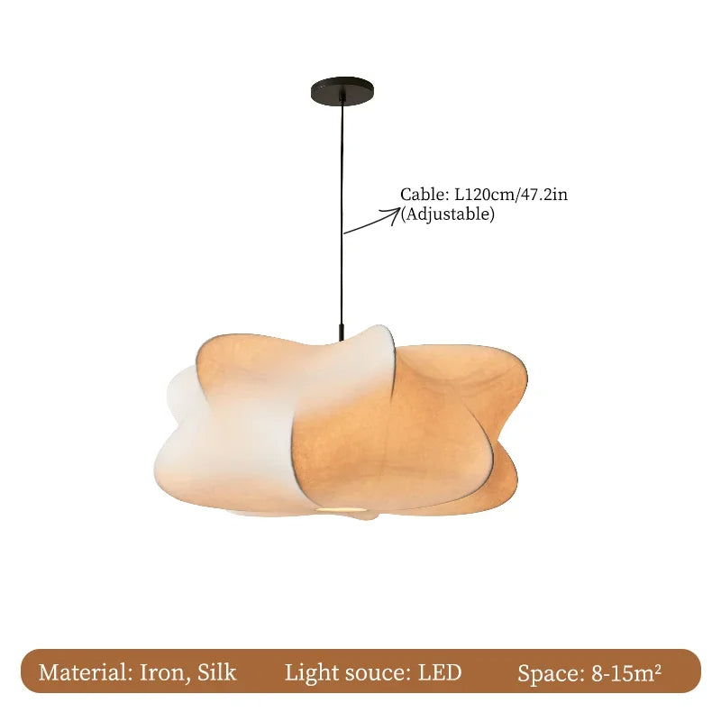 Suspension Wabi Sabi Seide Japan – Lampe aus Seide und Eisen, Elegante Beleuchtung