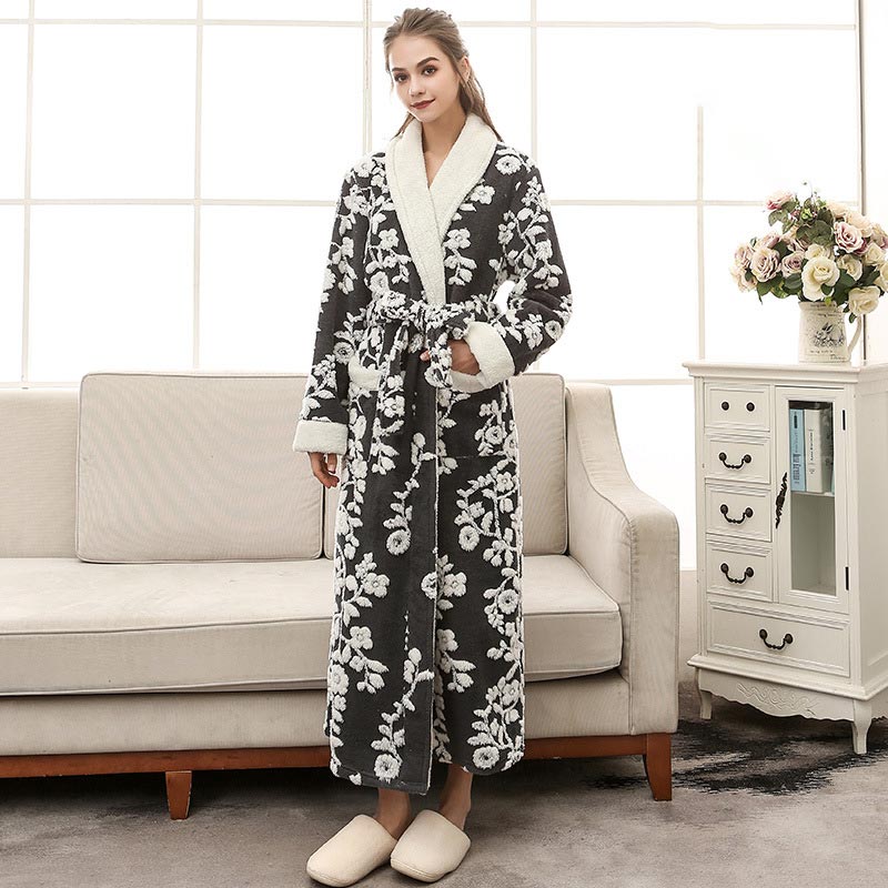 Garduru Flower Jacquard Fleece Pyjama Langer Bademantel