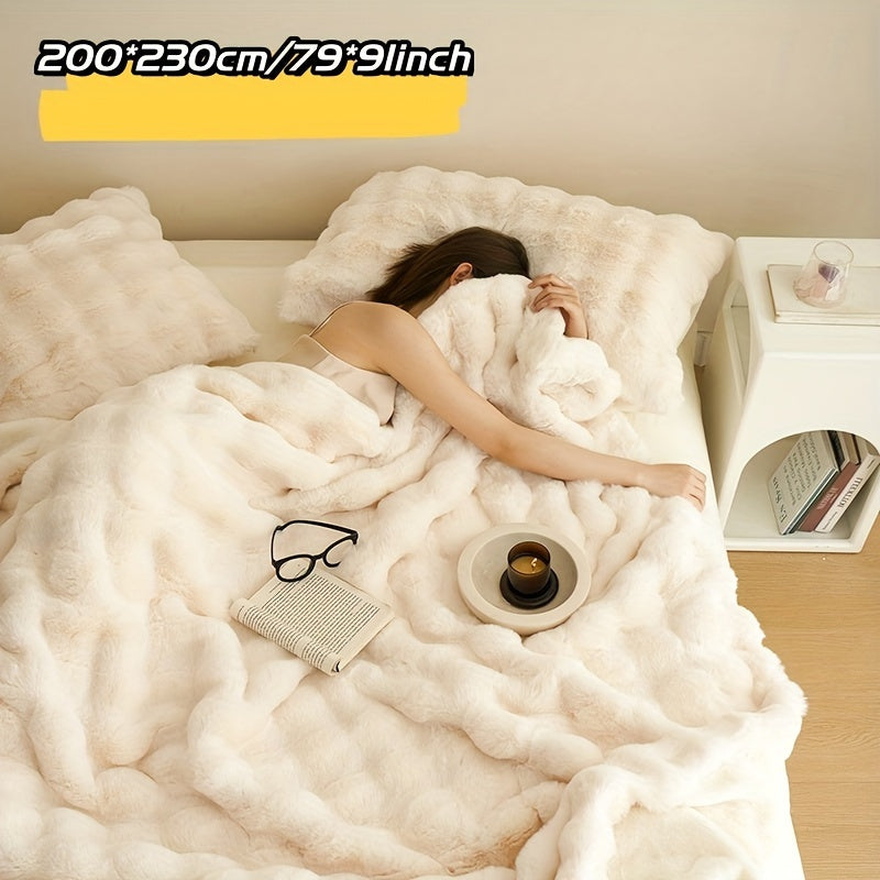 Garduru Fleece-Decke aus Faux Kaninchenfell – Weich, Warm & Vielseitig für Alle Jahreszeiten