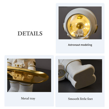 Astronautenlampe mit Ablage – platzsparende Dekoration in Weiß und Grau für Wohnzimmer und Schreibtisch