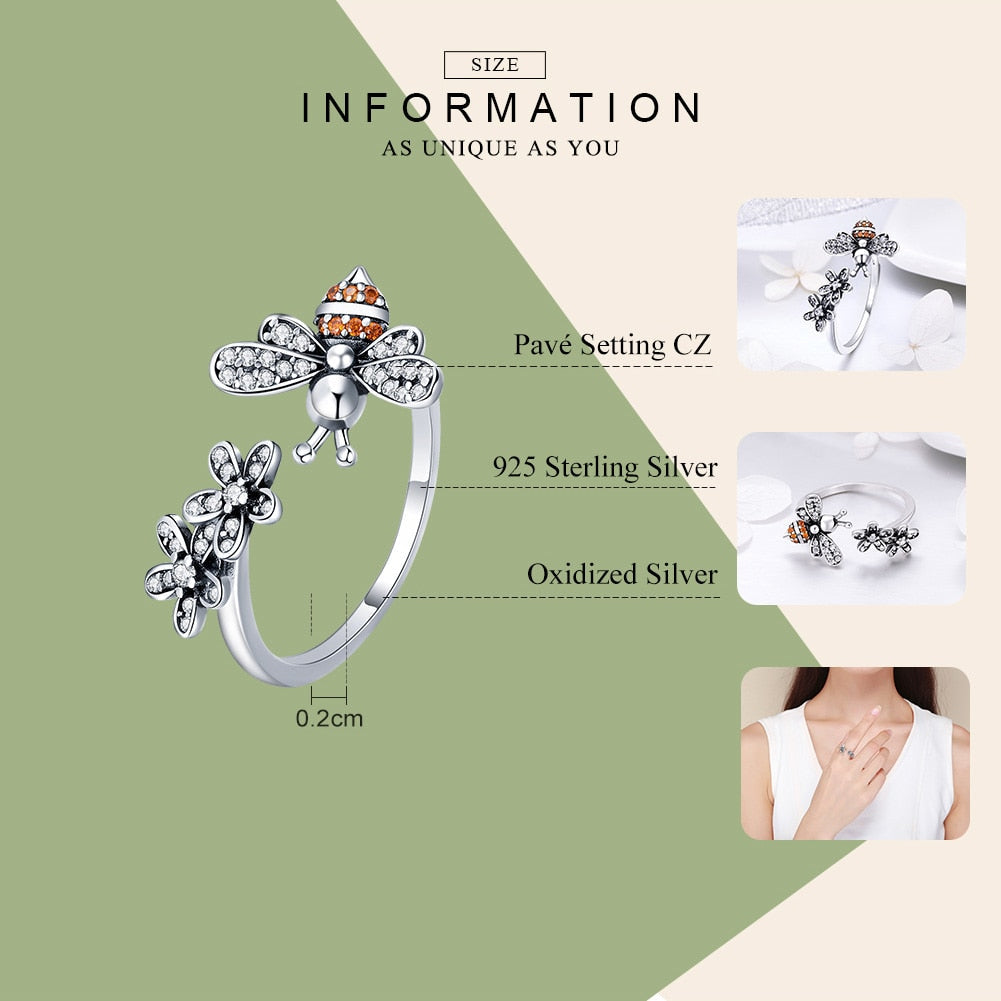 BloomBee Sterlingsilber verstellbarer Fingerring – Bienen- und Gänseblümchen-Design