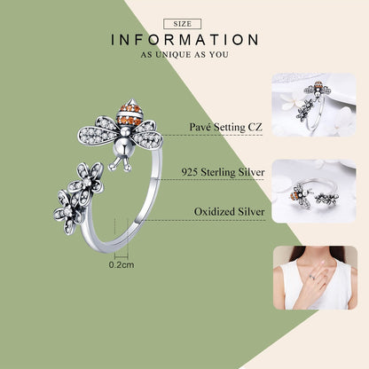 BloomBee Sterlingsilber verstellbarer Fingerring – Bienen- und Gänseblümchen-Design