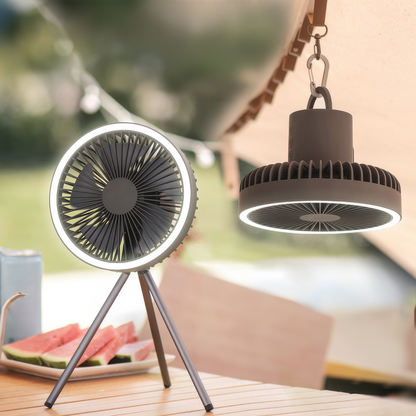 Tragbarer wiederaufladbarer Ventilator mit LED und integriertem Powerbank