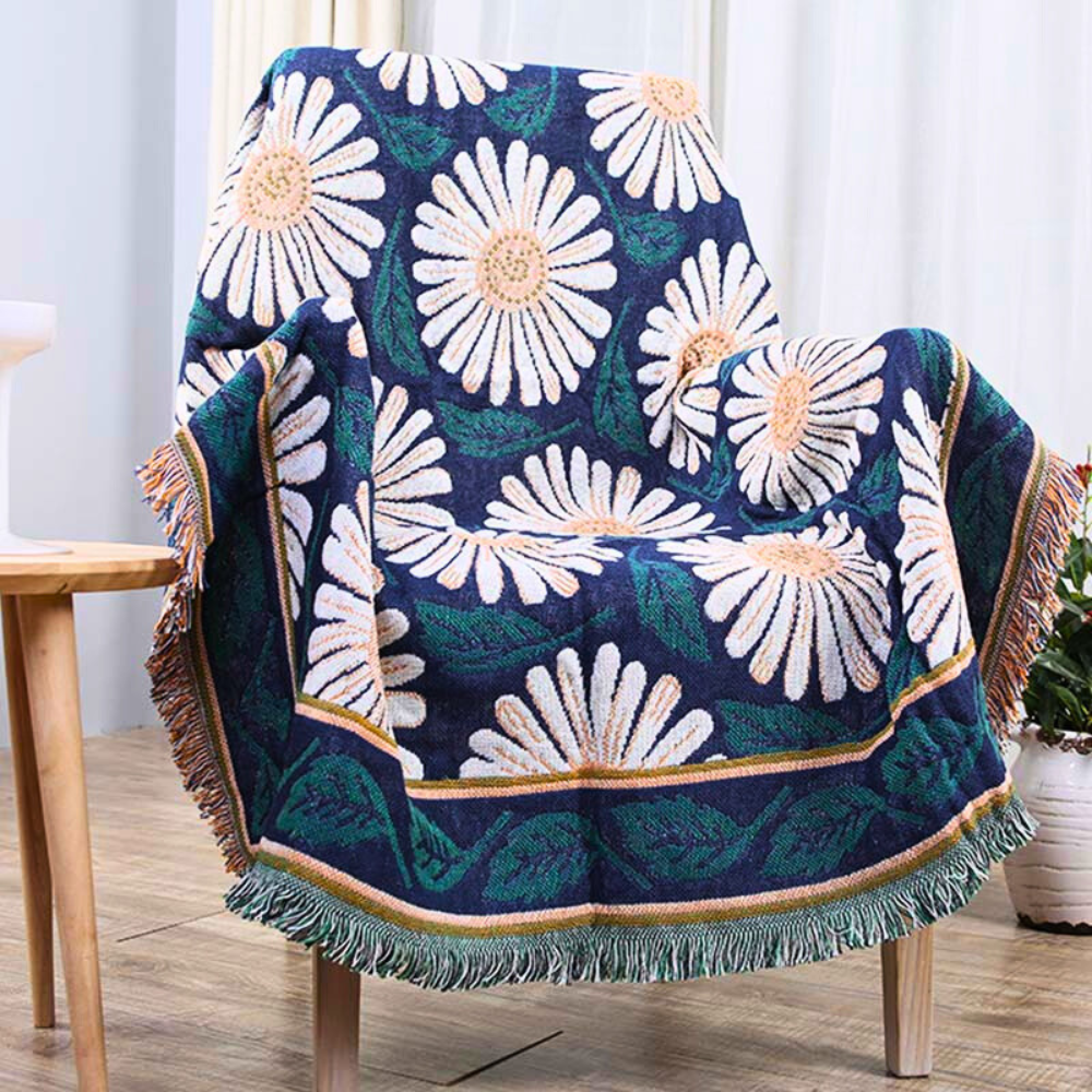 Bohemian Shiragiku Quasten Baumwoll Strickdecke