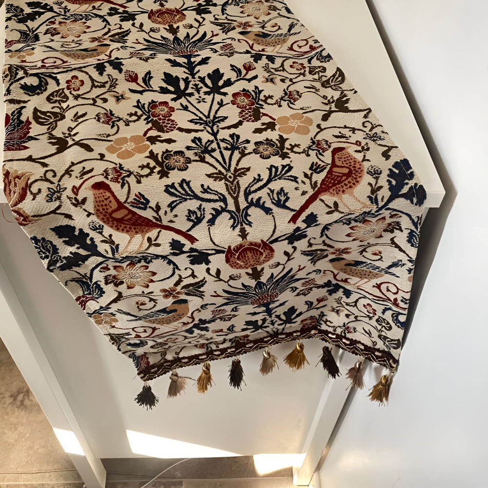 Vintage Floral & Bird Jacquard Tischläufer