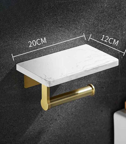 Toilettenpapierhalter Wandmontiert Natürlicher Marmor Gebürstetes Gold