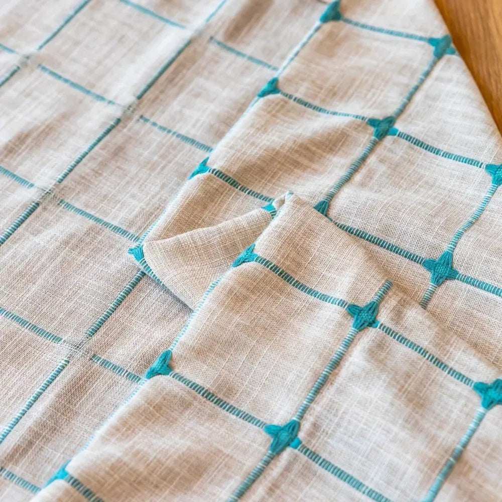 Türkise Gitter Boho Quasten Vorhang